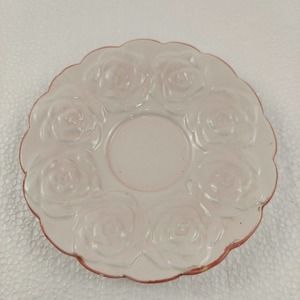 Vintage Pink Raised Roses 6" Saucer Trinket Dish Antique Victorian Style